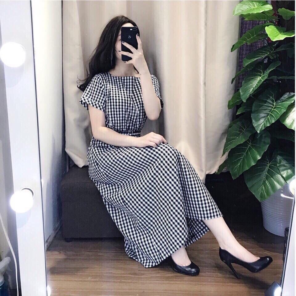 DM488 - Đầm Maxi Caro Form Dài Kèm Belt