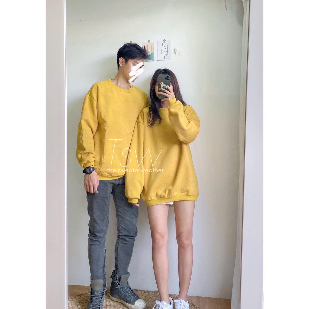 [Hoàn Tiền 15%] Áo Sweater Nỉ Bông Tay Dài Trơn Basic Unisex Nam Nữ