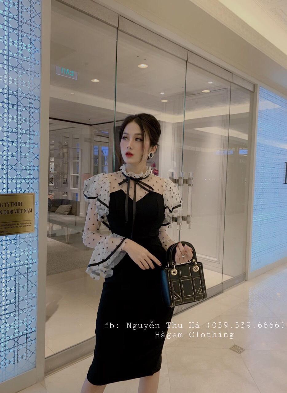 Đầm body dự tiệc phối tay ren cao cấp