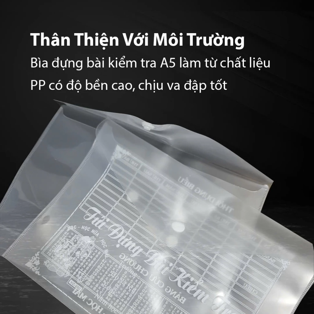 Xấp 20 Cái Bìa Nút Nhựa A5, Túi Đựng Bài Kiểm Tra, Nhựa PP Dày Có Độ Trong Suốt Cao