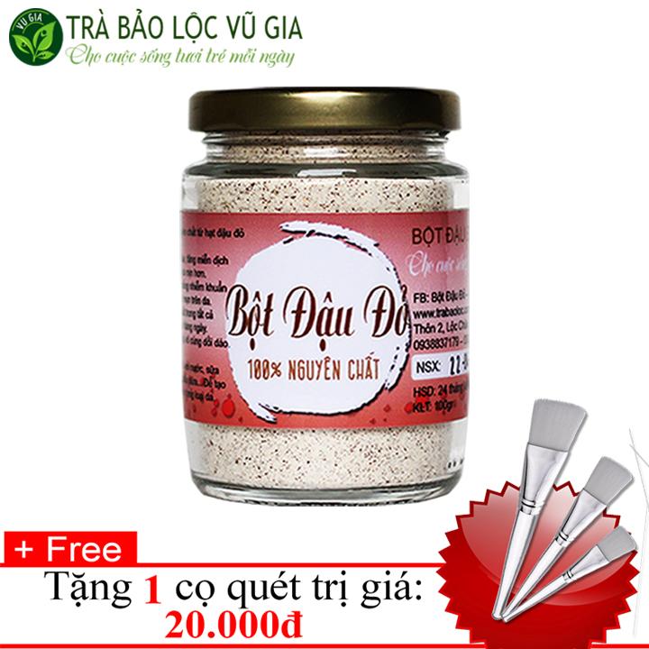 Bột Đậu Đỏ Nguyên Chất Vũ Gia (100g/hũ) + Tặng Cọ Quét Mặt Nạ - Hỗ trợ dưỡng da tắm trắng, làm mịn da xóa mờ thâm nám tàn nhang - Đã được kiểm nghiệm y tế