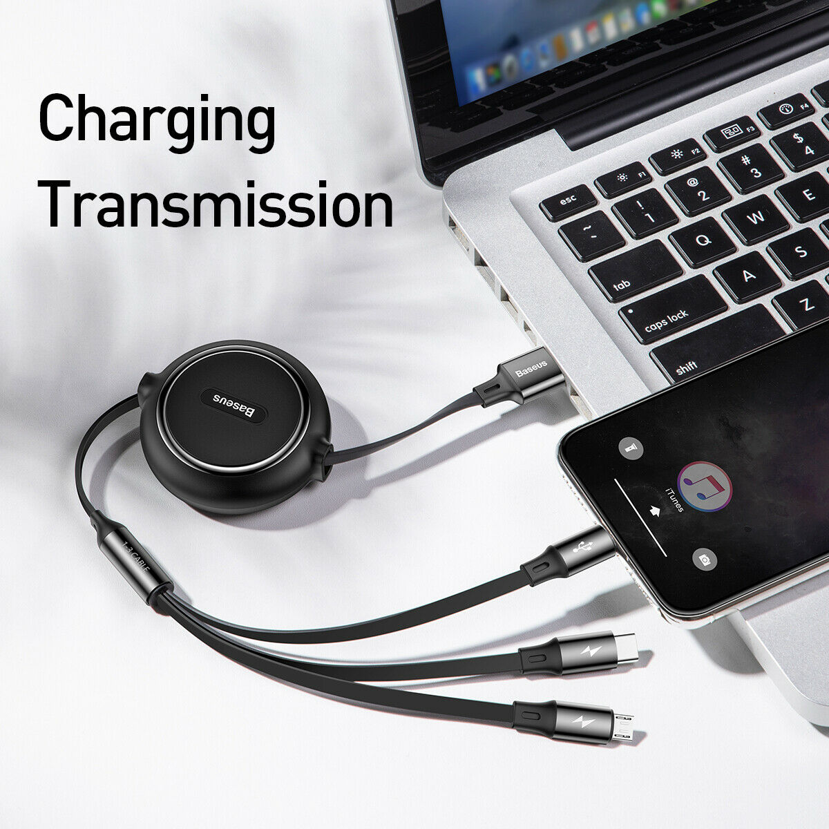 Cáp Sạc Dây Rút 3 Đầu Baseus Golden Loop 3 In 1 Elastic (3.5A, Type C/ Lightning/ Micro Usb, Adjustable, Data & Fast Charge Cable)