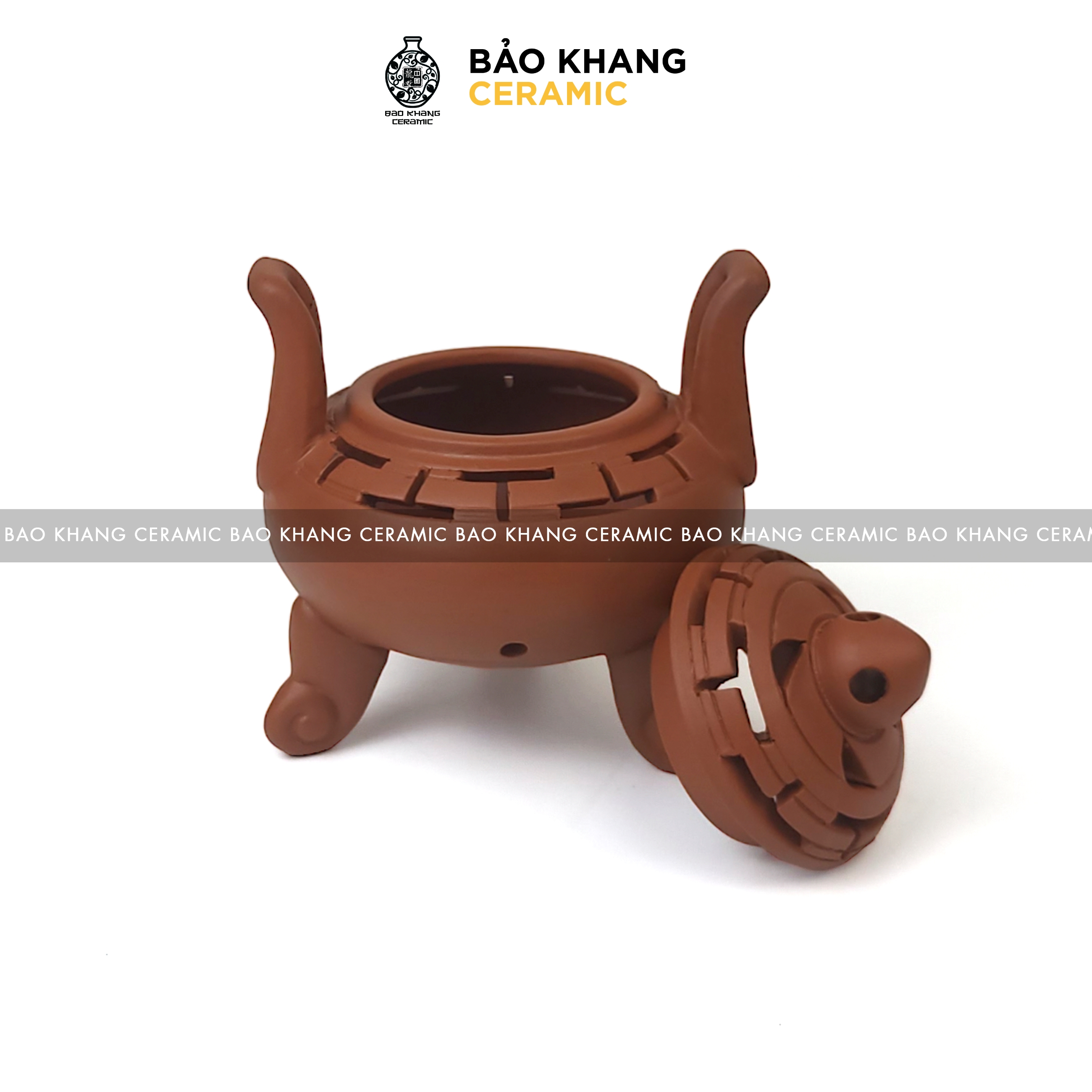 Lư đốt trầm đất tử sa gốm sứ Bát Tràng Bảo Khang