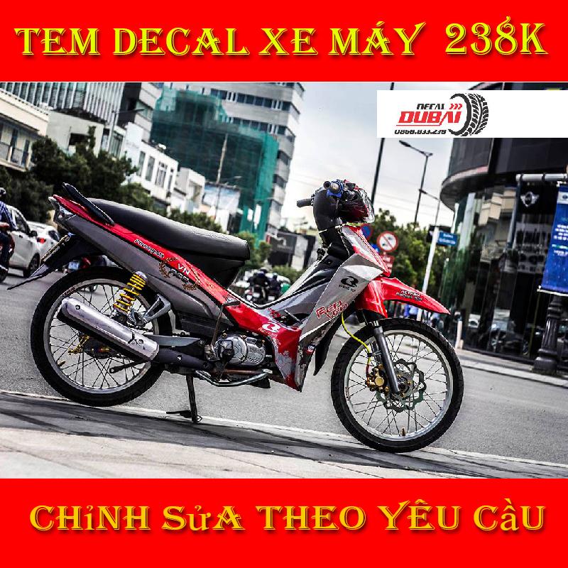 Tem Trùm Dán Xe Sirius Đỏ Bạc Racing Boy