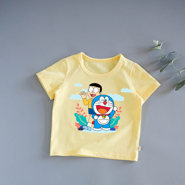 áo thun cao cấp in hình DORÊMON cho bé trai bé gái size 6-45kg | mịn mát co dẫn 4 chiều |