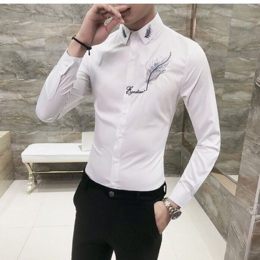 ÁO SƠ MI NAM CAO CẤP THÊU CHIẾC LÁ JK 015 TSMON