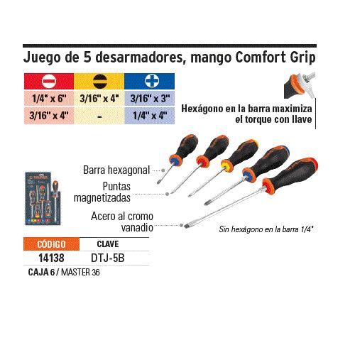 Bộ tuốc nơ vít dẹp và bake 5 cây Truper 14138 (DTJ-5B)