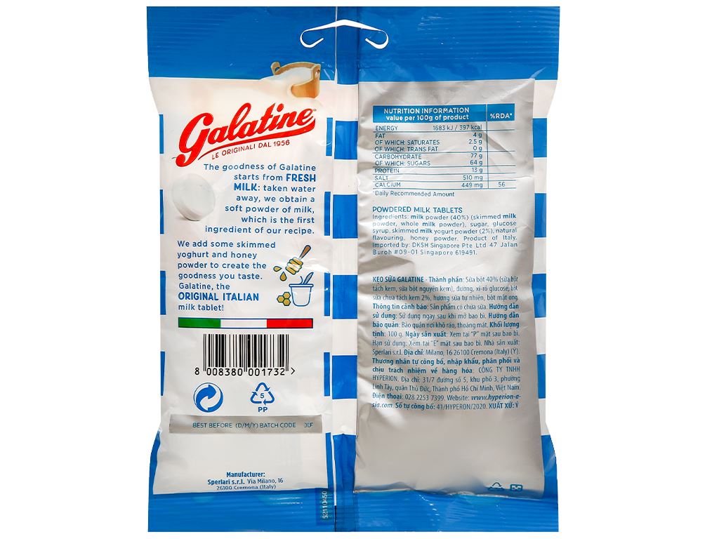 KẸO SỮA GALATINE GÓI 100GR VỊ SỮA / DÂU/ SOCOLA - 01732