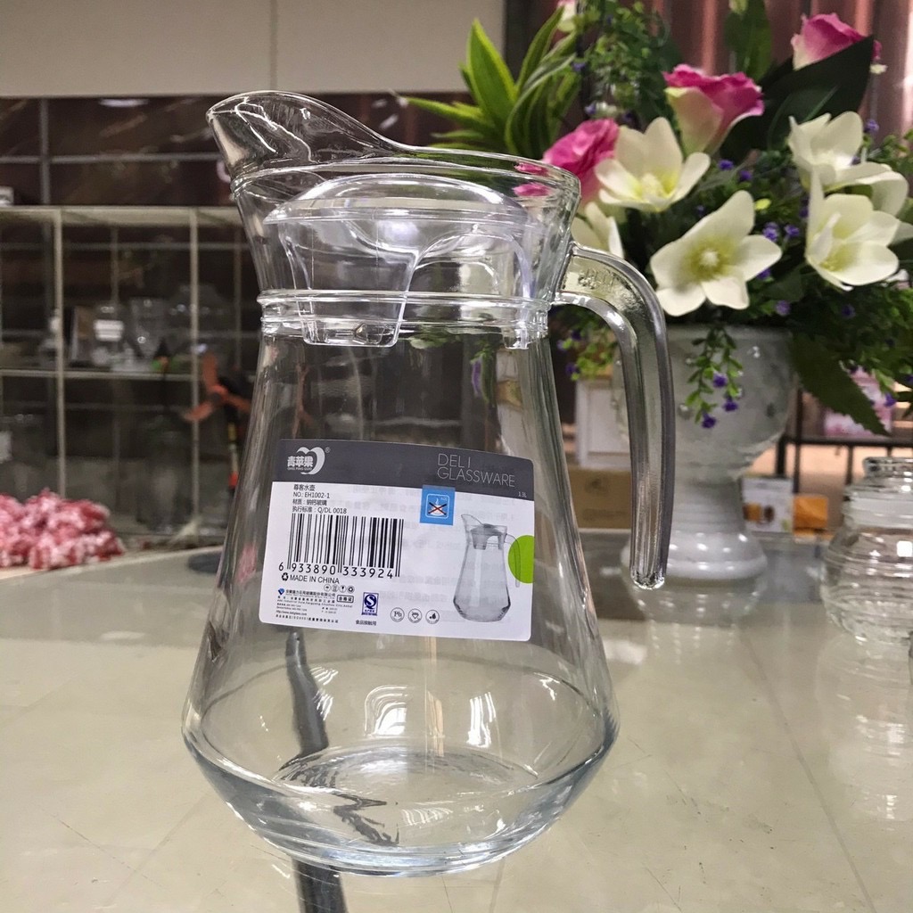 Bình thủy tinh đựng nước 1300ml dáng eo , tròn