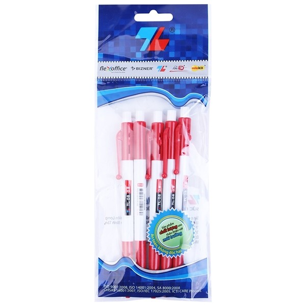 Bút bi tl-08 đỏ vỉ 5 cây