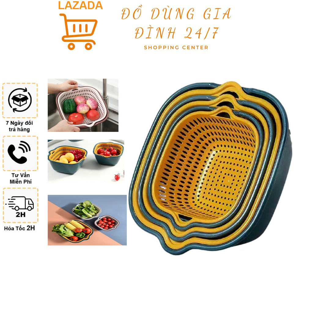 Bộ rổ 6 món kèm chậu chất liệu nhựa cao cấp, đựng đồ đa năng