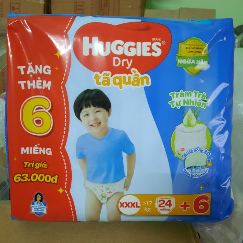 (Tặng thêm 6 miếng)Tả quần Huggies XXXL22miếng tặng 6 miếng cho bé trên 17kg mẫu mới nhất
