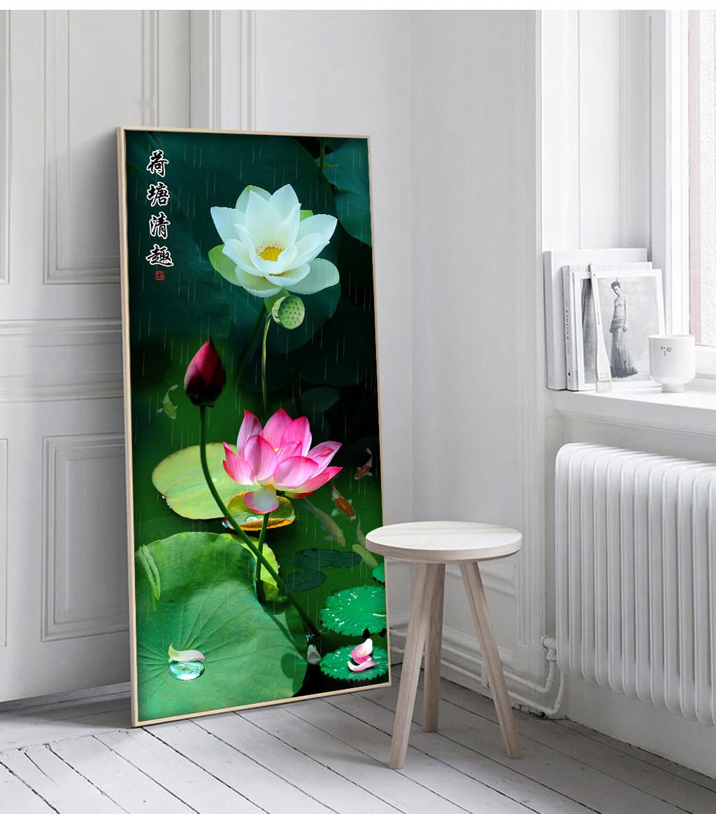 Tranh treo tường hoa sen hiện đại in trên canvas có khung, trang trí phòng khách, phòng ngủ (#10013016)