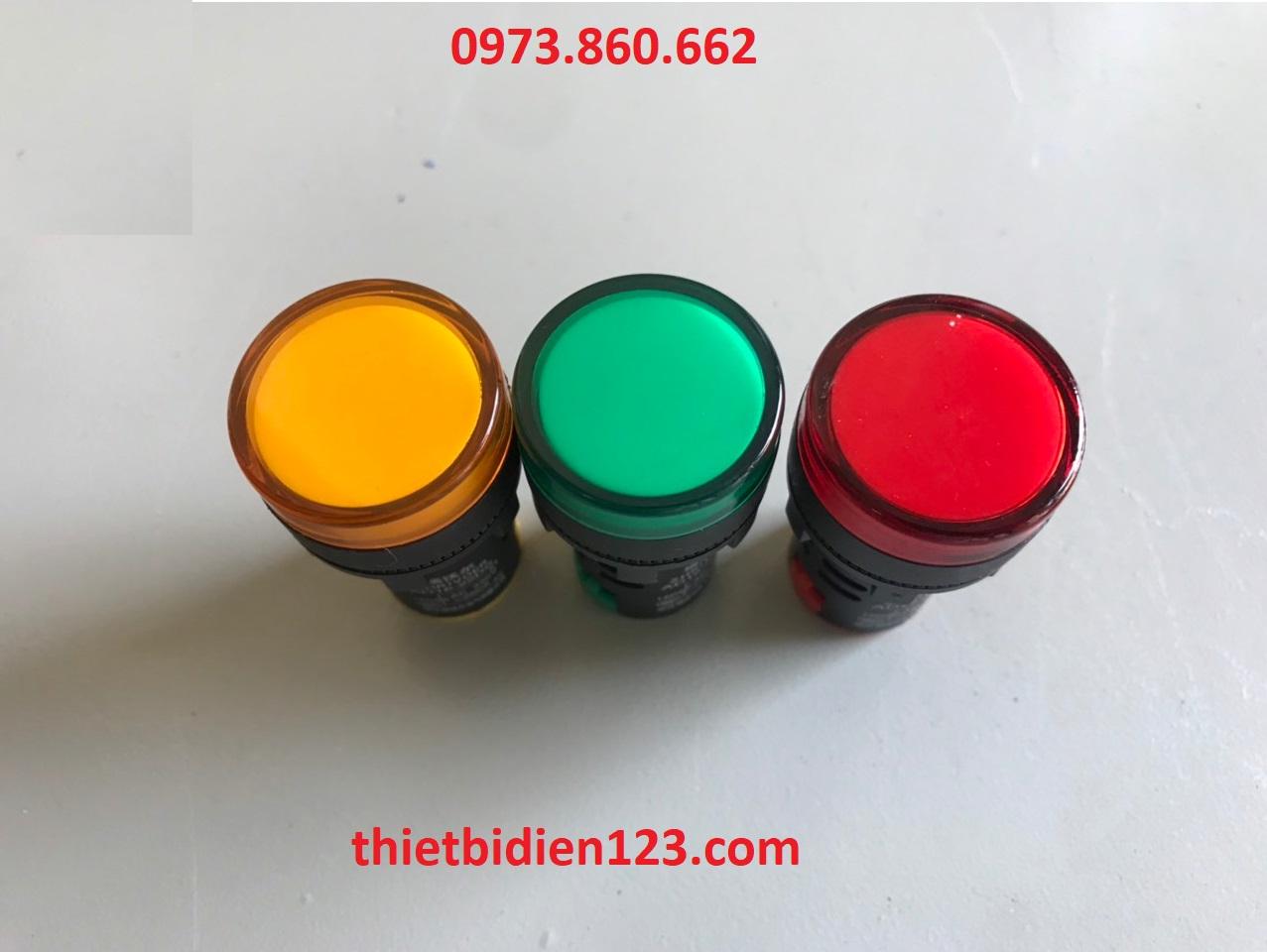 Combo 10 Đèn LED tín hiệu phi 22mm, Đèn báo pha vàng xanh đỏ lắp tủ điện