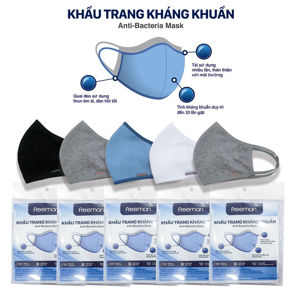 (XANH) Combo 10 Khẩu trang vải kháng khuẩn VN freesize Freeman