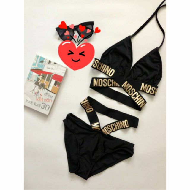 [HCM]Bikini 2 mảnh phối thun Moschino (màu đen) Eva shop