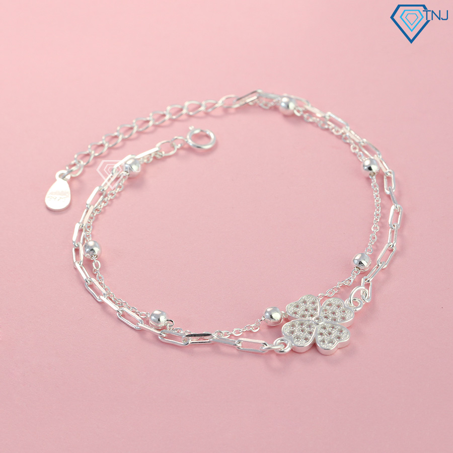 Lắc tay bạc mắt xích nữ hình cỏ 4 lá đẹp LTN0205 - Trang Sức TNJ