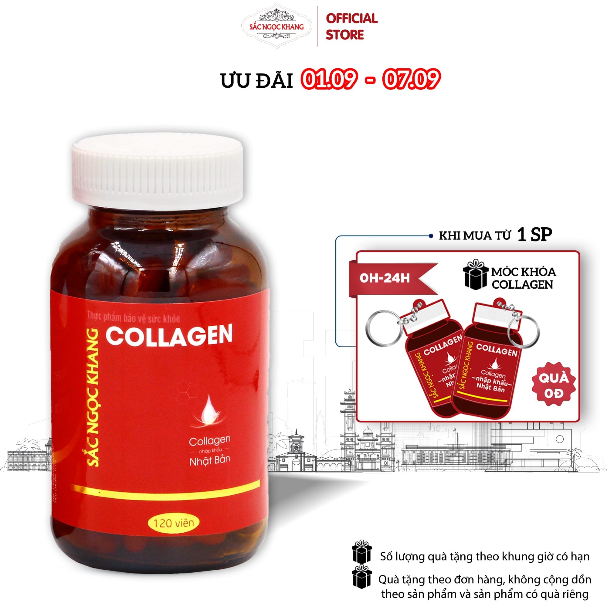 Collagen Sắc Ngọc Khang thế hệ mới 100% từ Nhật Bản Hộp 120 viên