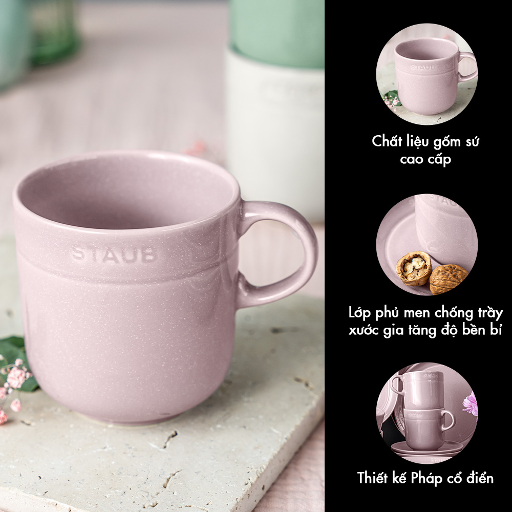 Cốc gốm sứ cao cấp STAUB 350ml (màu truffle trắng/Hoa anh đào)