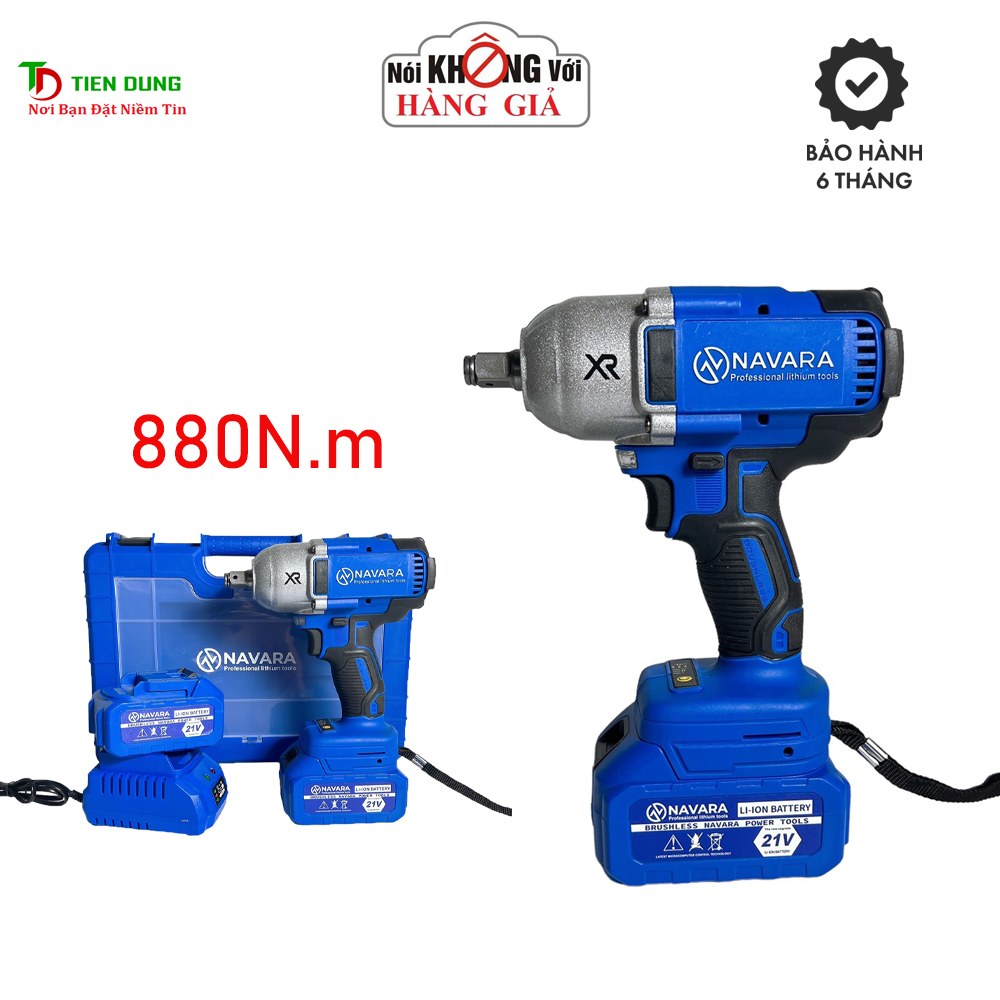 Máy siết bulong navara nvr 6003 không chổi than lực siết 880n.m chân pin phổ thông