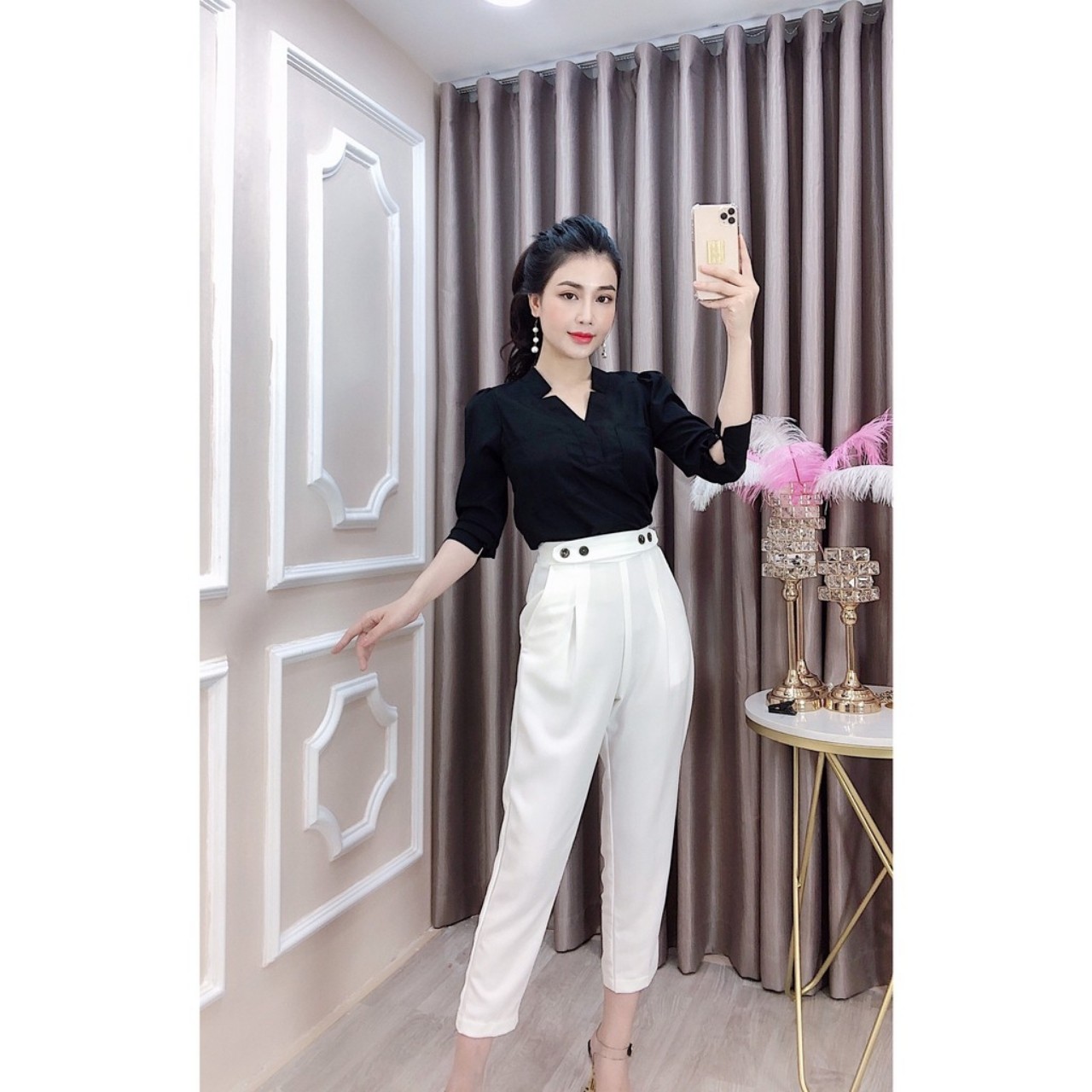 [MẶC LÀ THÍCH]  Quần nữ size S-M-L-XL quần baggy công sở cho chị em (40-55kg)Quần cúc giữa lưng siêu cao cạp siêu Chất tuyết mưa hàng thiết kế bao đẹp