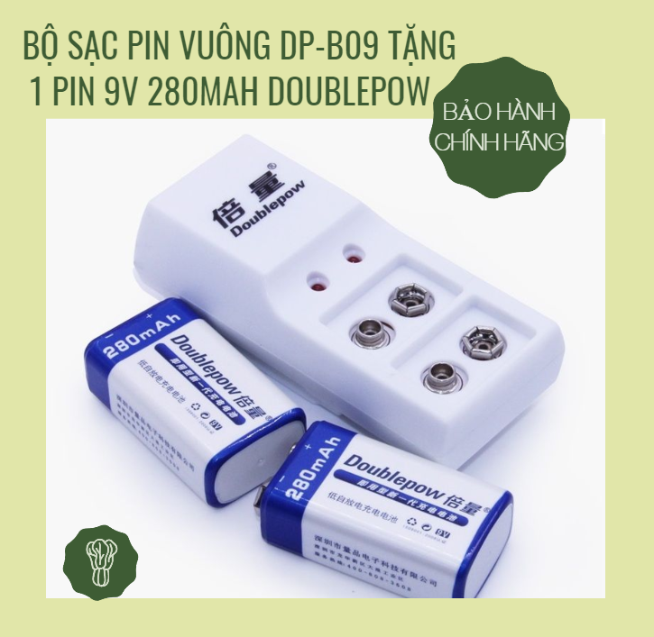Bộ sạc pin vuông dp-b09 kèm 1 pin 9v 280mah doublepow - hàng chính hãng