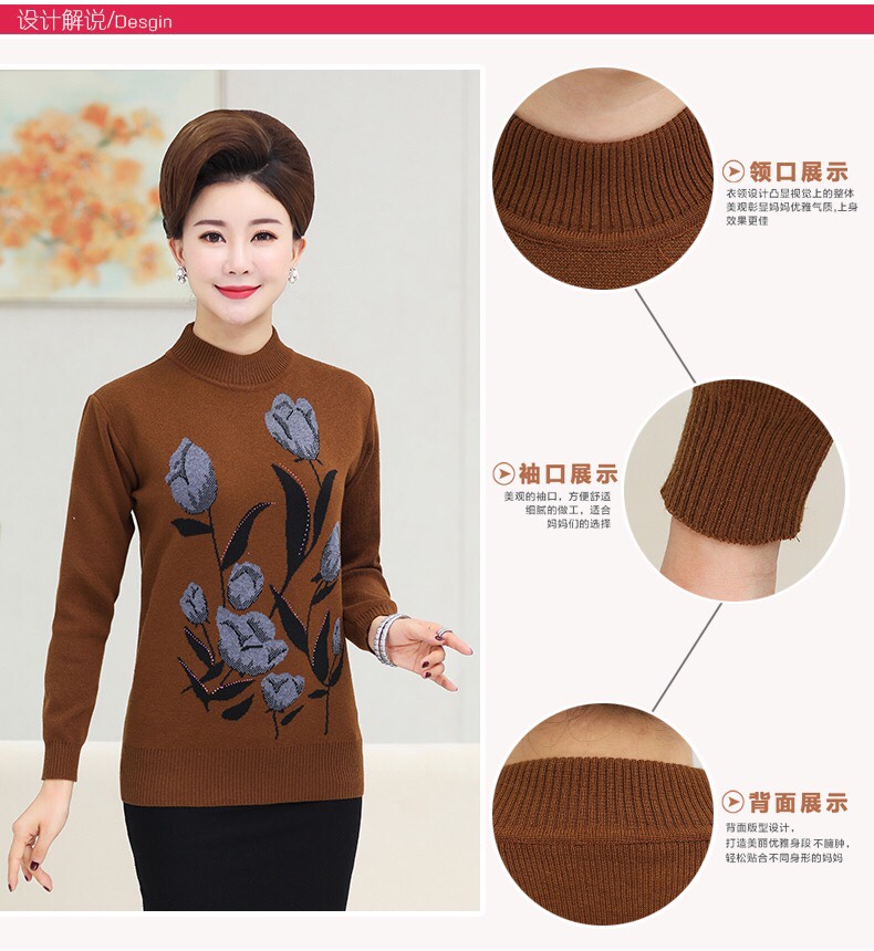 Áo len cổ cao trung niên nữ