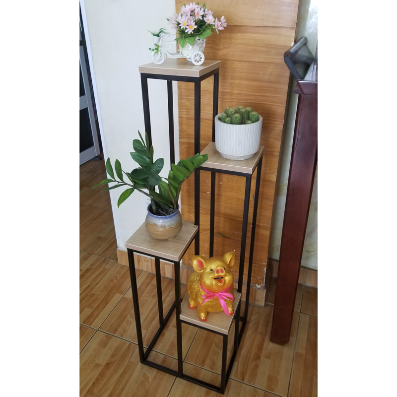 Kệ cây gỗ chân sắt 3 tầng - 4 tầng