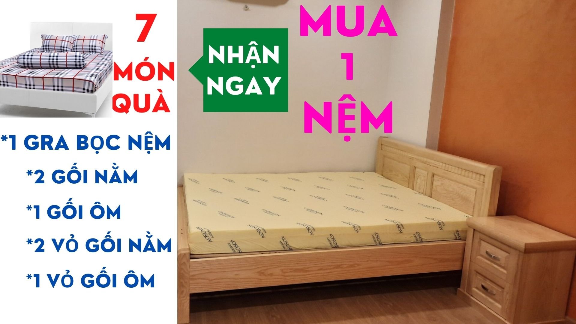 Nệm cao su non american ĐỦ KÍCH THƯỚC - 7 MÓN QUÀ  cao cấp