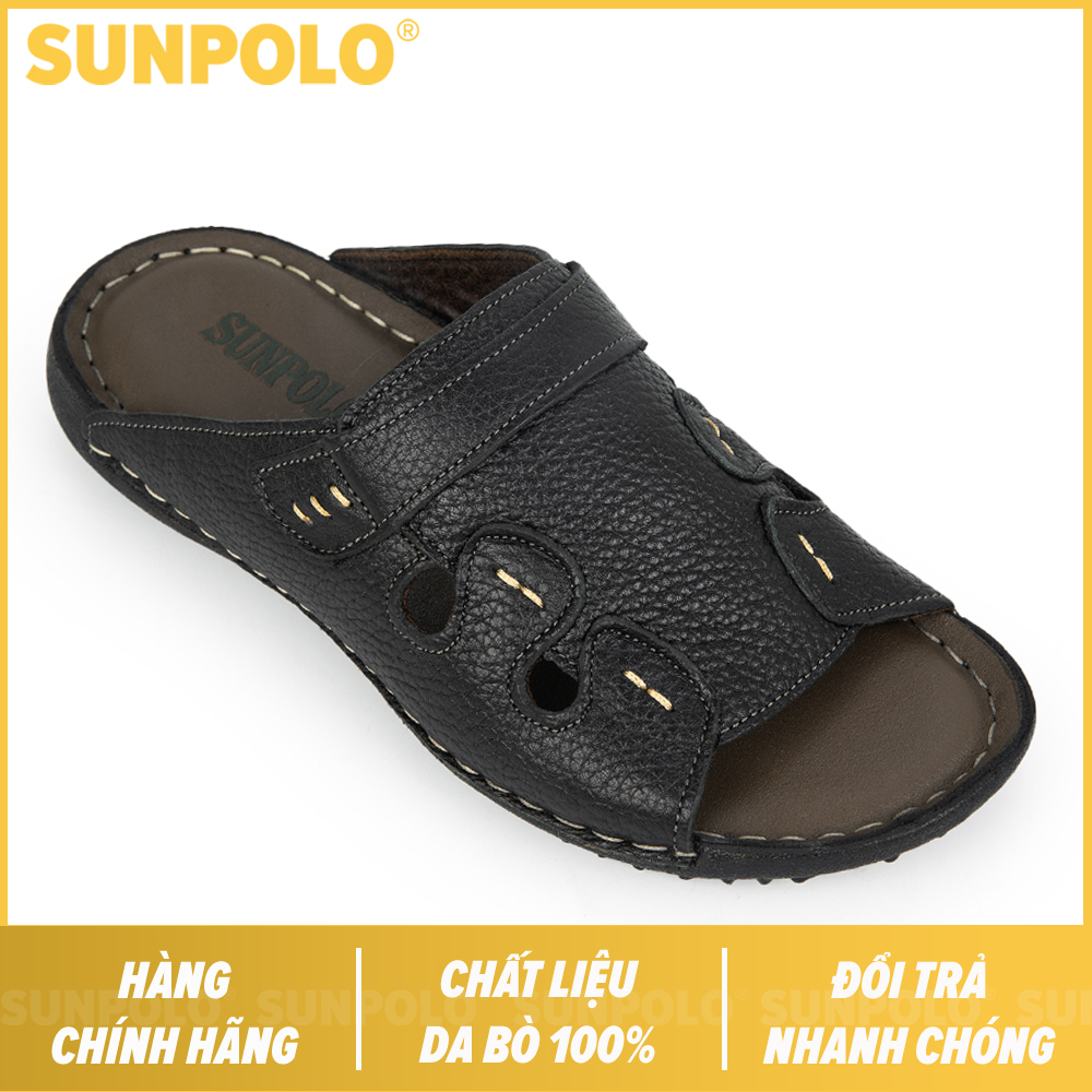 Dép nam da bò SunPoLo DQN018 (Đen, Nâu)