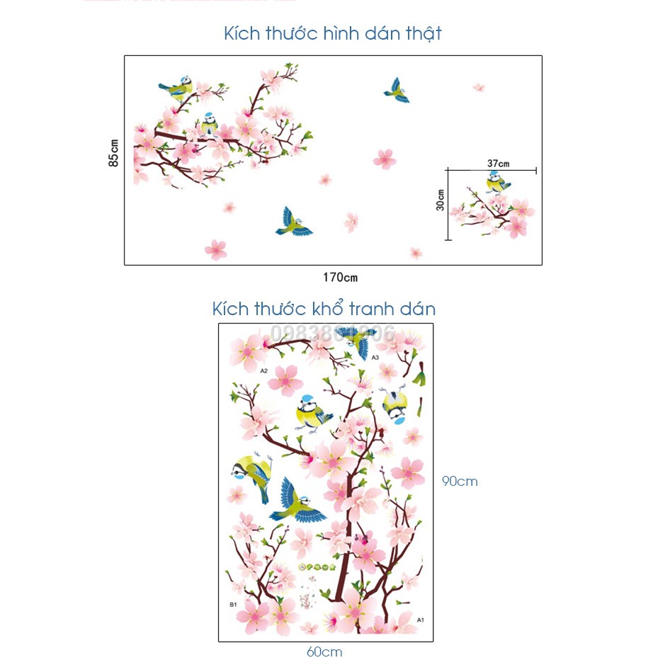 DECAL DÁN TƯỜNG ĐÔI CÀNH ĐÀO HỒNG