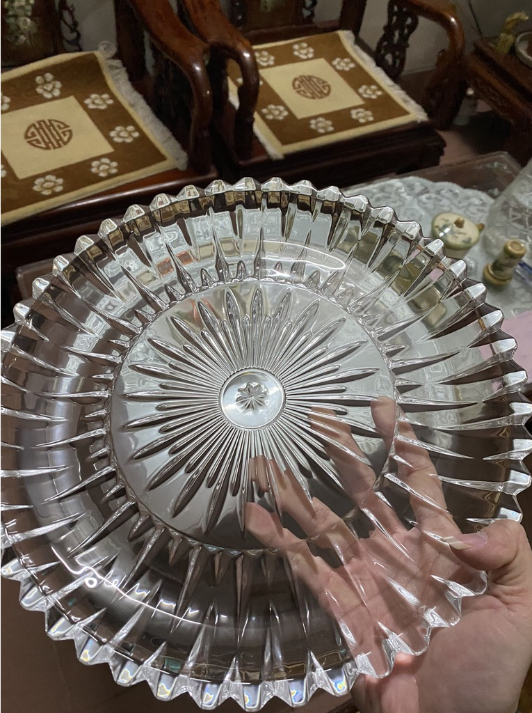 Đĩa thủy tinh tròn tia đựng trái cây để bàn cao cấp 28cm, 30cm dày dặn, xịn xò