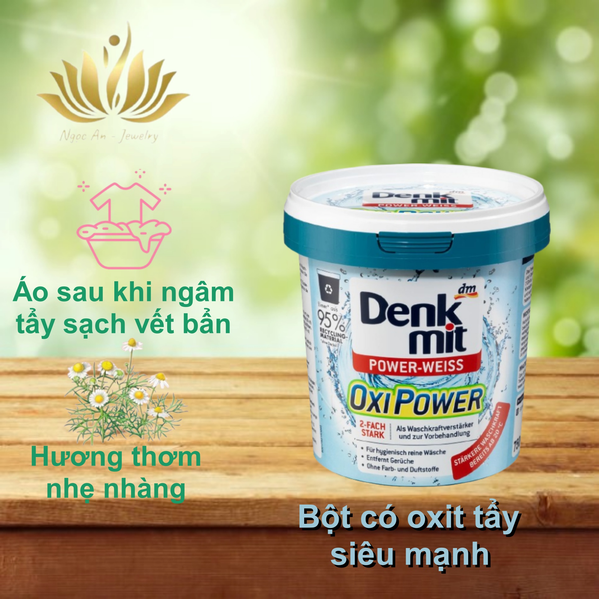 Bột giặt tẩy trắng quần áo Denkmit Oxi Power 750gr - Tẩy cả các vết bẩn cứng đầu, lâu ngày