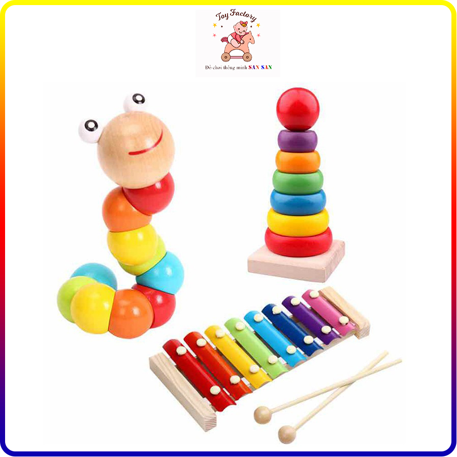 [Hoàn Tiền 10%]Combo đồ chơi gỗ- sâu- đàn-tháp