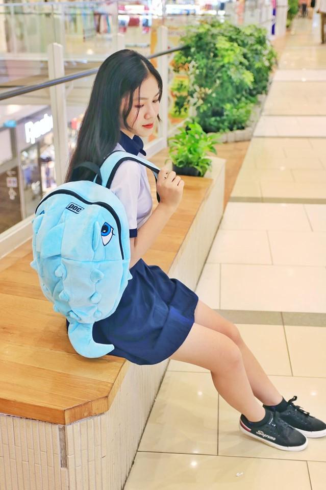 Balo khủng long kute màu Xanh nhạt , vải nhung cao cấp