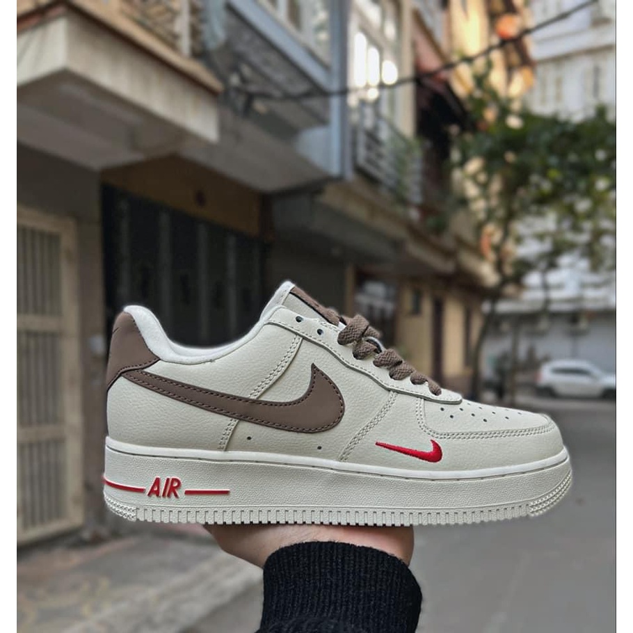Giày thể thao nike  AF1 vệt nâu, Giày sneaker air force 1 low khâu độn đế 4cm full box bill