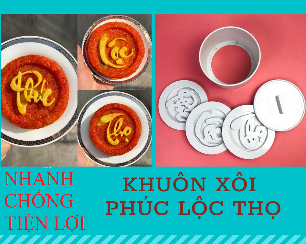 Bộ 3 khuôn làm bánh in hình phúc lộc thọ khuôn xôi đơn giản nhanh chống tiện lợi cao cấp