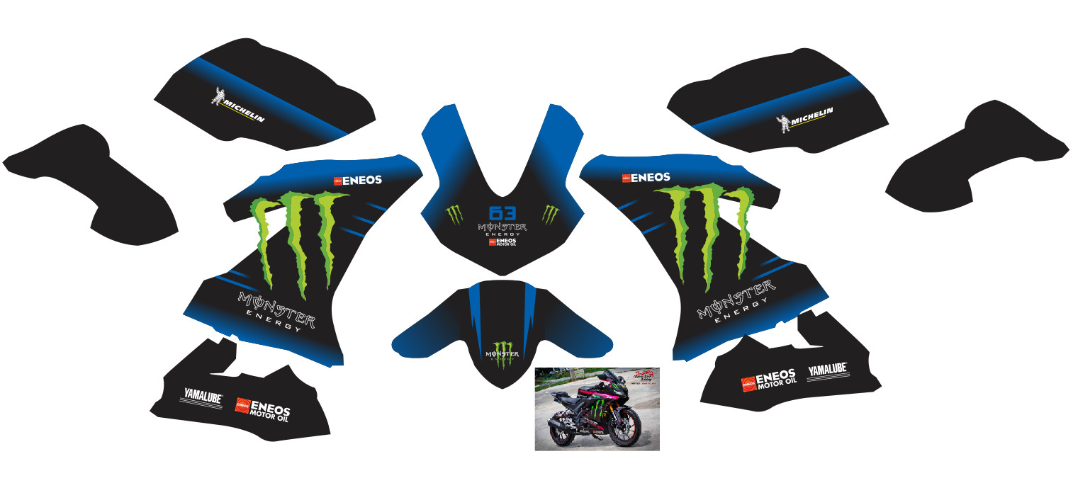 TEM TRÙM R15V3 MONSTER XANH ĐEN CỰC ĐẸP