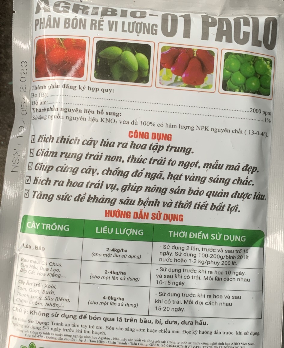 Phân bón vi lượng 01 Paclo gói 200gr