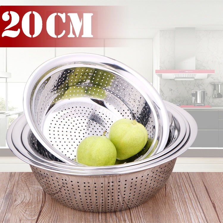 [Không Gỉ Sét] Bộ Thau+ Rổ Inox Cao Cấp size 20CM. Inox Cao Cấp 100% - Thành Dày - Bóng - Đẹp
