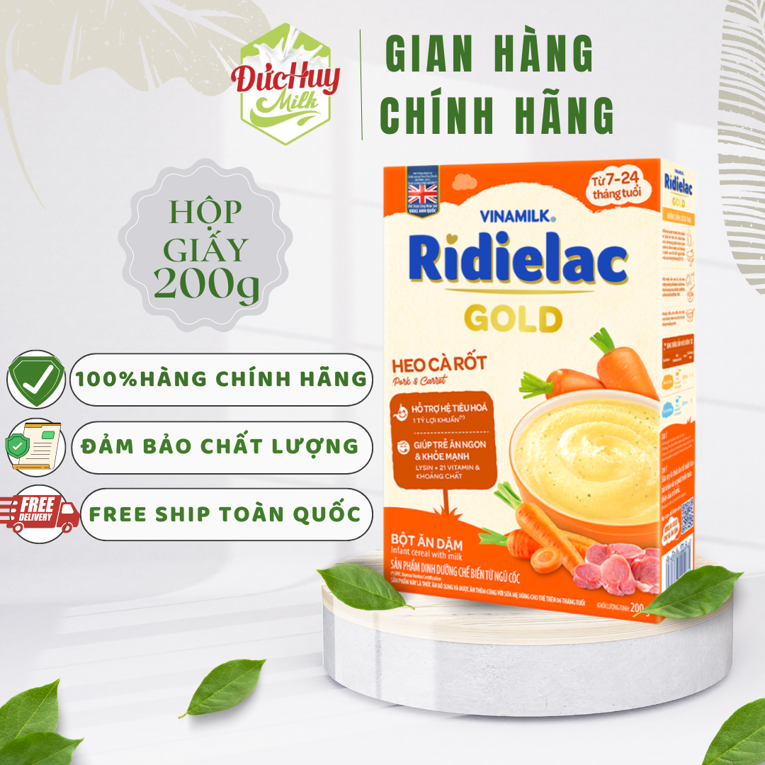 Bột ăn dặm RIDIELAC GOLD  Heo Cà Rốt hộp giấy 200g