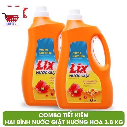 Combo 02 Can Nước Giặt Lix 3.6 KG Tẩy Rửa 99,9% - Dành cho máy giặt cửa trên và giặt tay