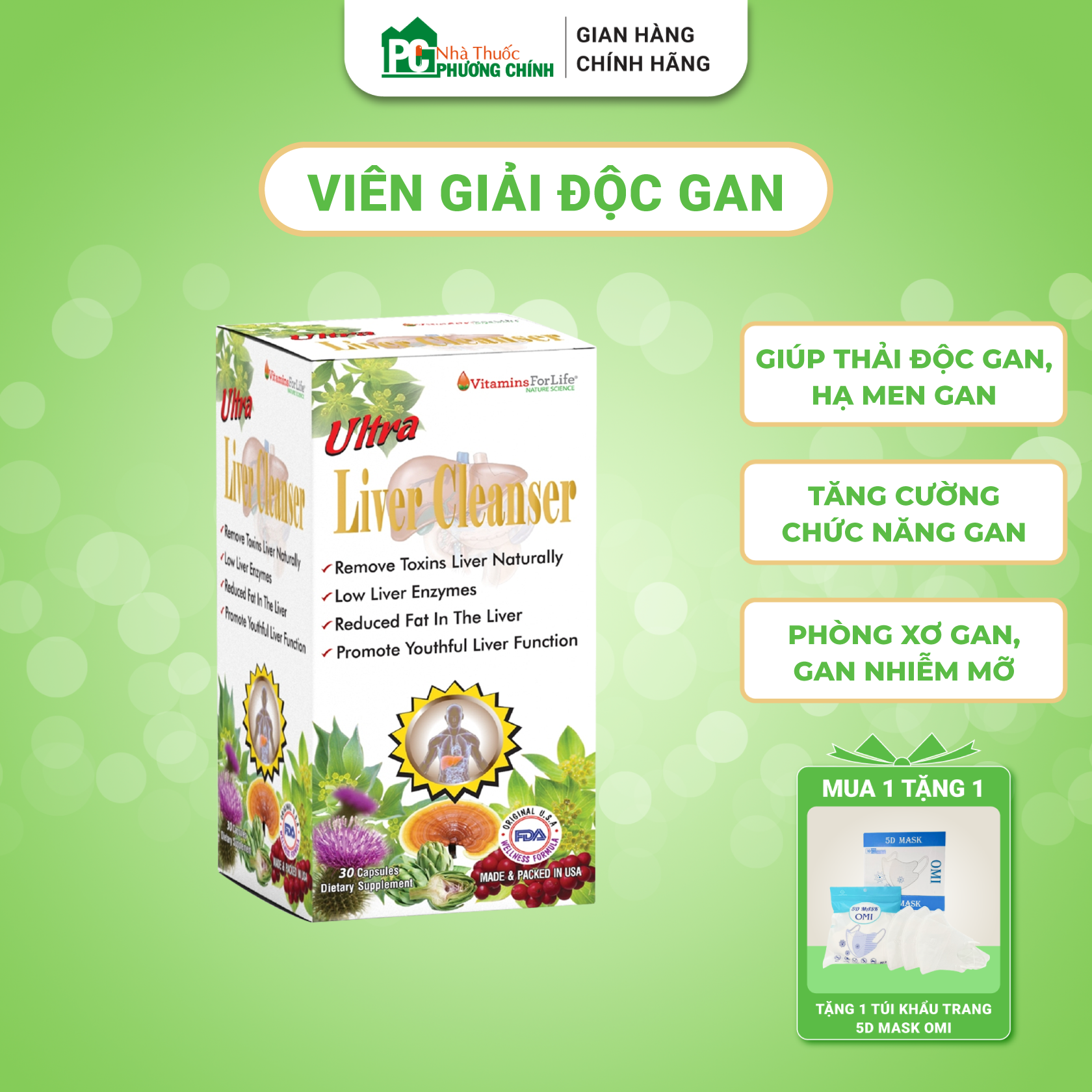 Viên uống bổ gan ultra liver cleanser vitamins for life giúp giải độc gan, hạ men gan, gan nhiễm mỡ