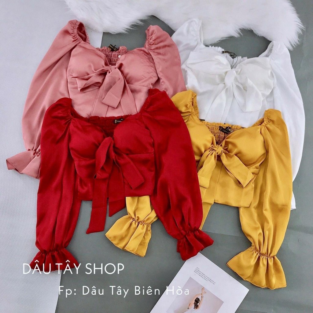 Áo kiểu cột nơ tay dài ống loe ttv0040
