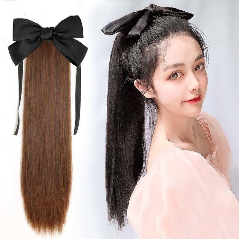 [ hàng hót, bao đẹp ] tóc giả nữ cột thẳng dài nơ đen, tóc giả buộc, tóc cột nơ, tóc nơ