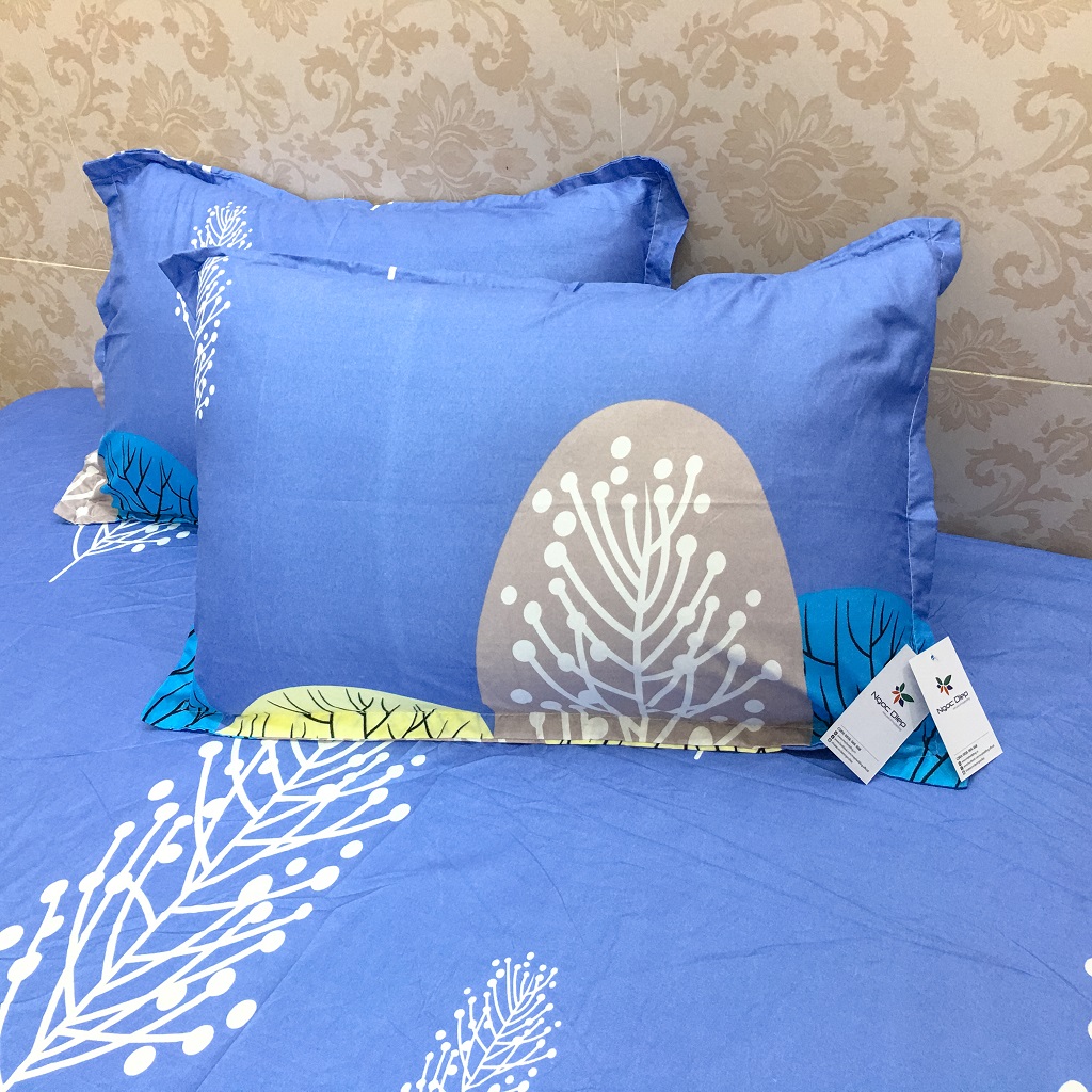 Trọn bộ 4 món ga gối poly cotton ( 1 ga giường + 2 vỏ gối nằm + vò gối ôm) mẫu Lá Cọ