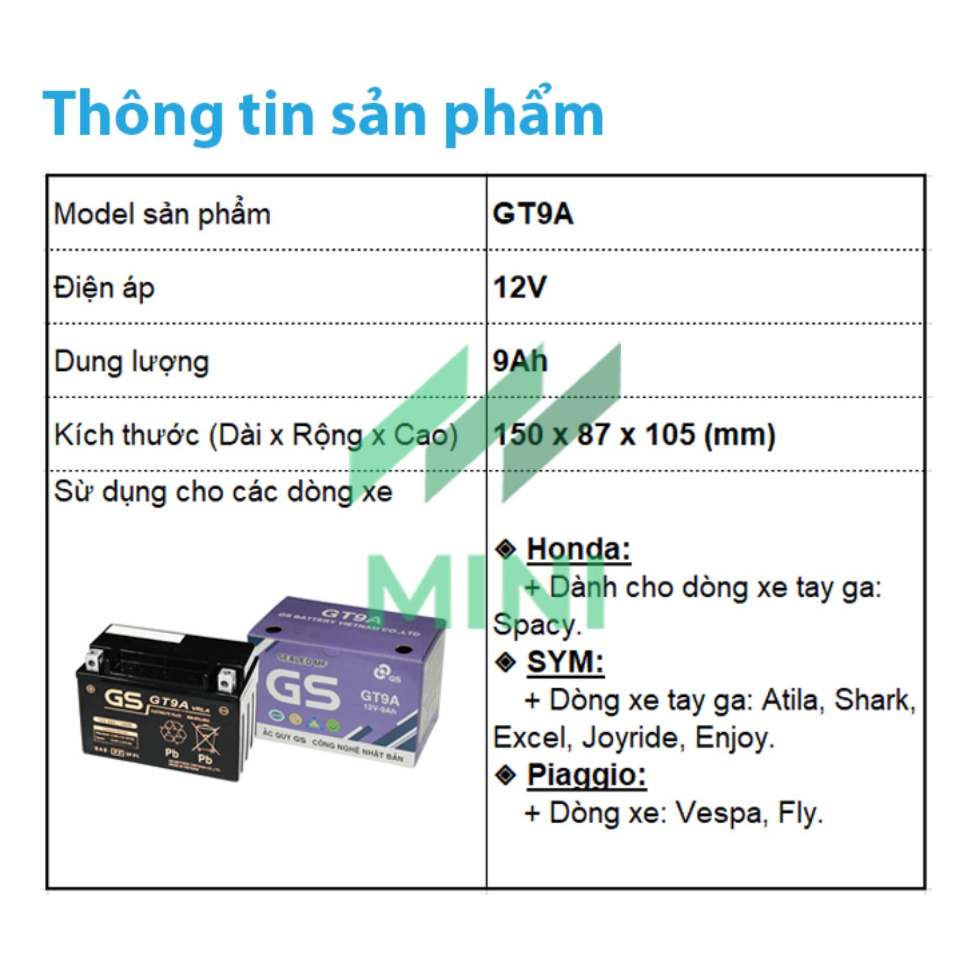 Bình ắc quy khô GS MF GT9A (12V-9Ah)