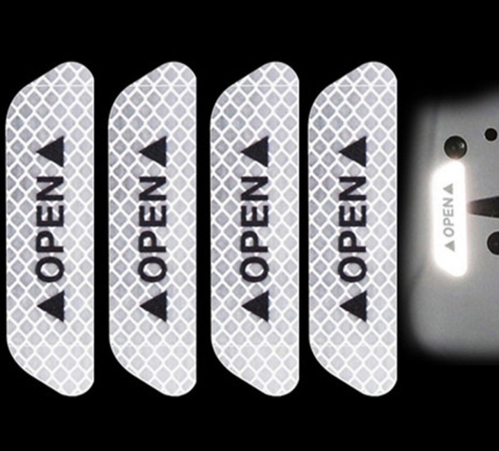 Bộ decal 4 miếng OPEN dán cửa xe hơi phản quang cảnh báo va chạm – Miếng dán phản quang Open