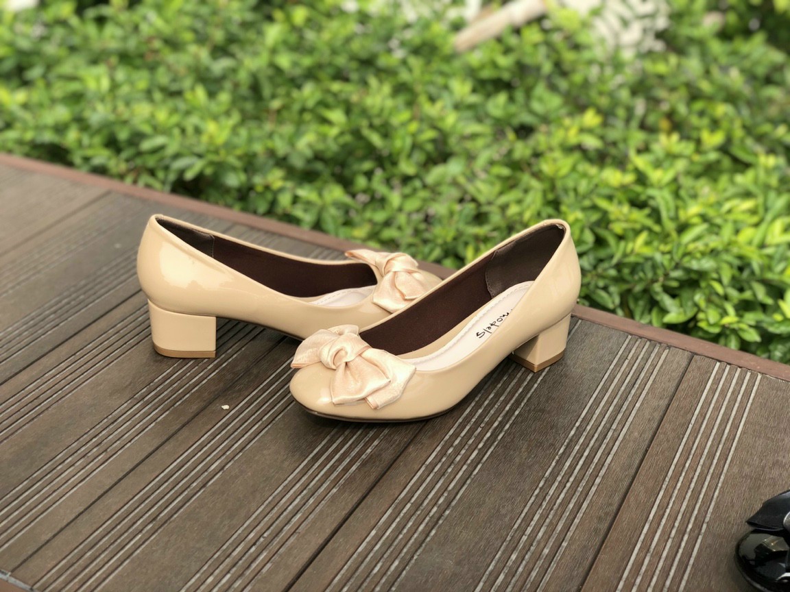 [Ảnh Thật 100%] Giày cao gót 3 phân gót vuông Nơ Anna
