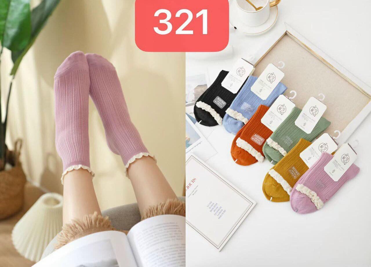 Lố 10 đôi tất cổ cao viền bèo chất đanh mịn siêu đẹp